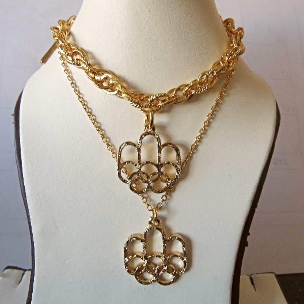 Vintage 1976 Olympic Games Gold Metal Necklace and Bracelet 1972 Cojo 76 duo